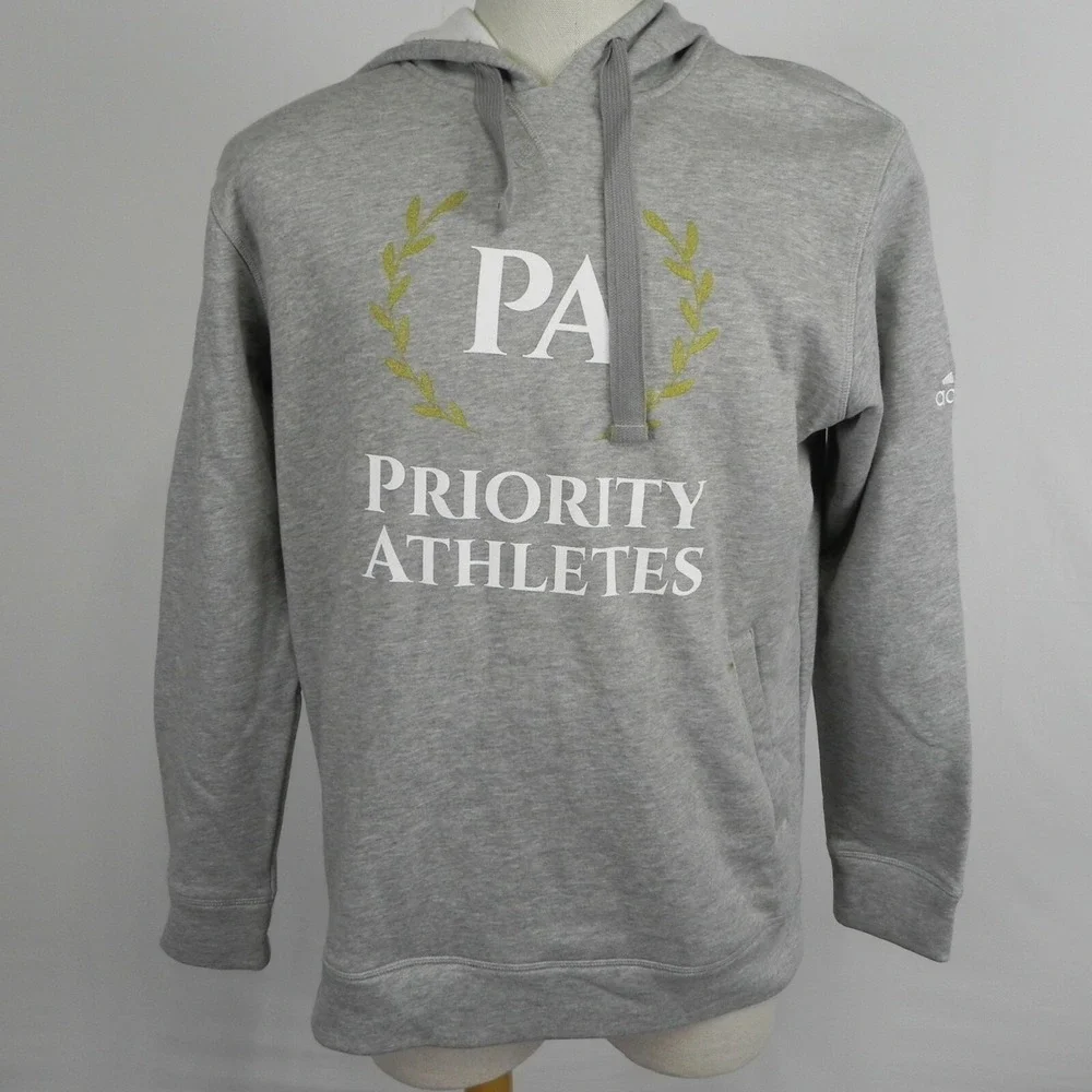 Adidas Hoodie Mens Large Pullover Sweatshirt Gray Long‎ Sleeve Priority Athletes